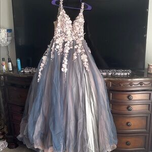 Elegant Floral Gown with Ombre Skirt